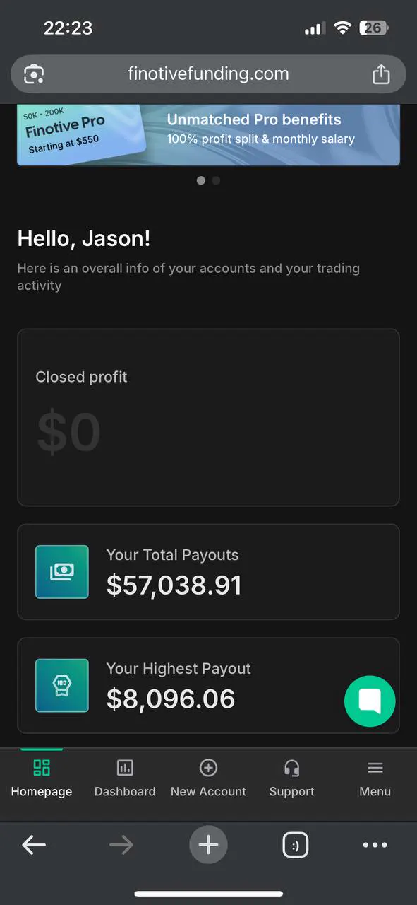 Dashboard showing Jason’s total payouts of $57,038.91